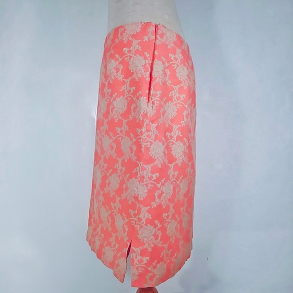 Valerie Stevens Jacquard silk coral pencil skirt - Picture 4 of 8